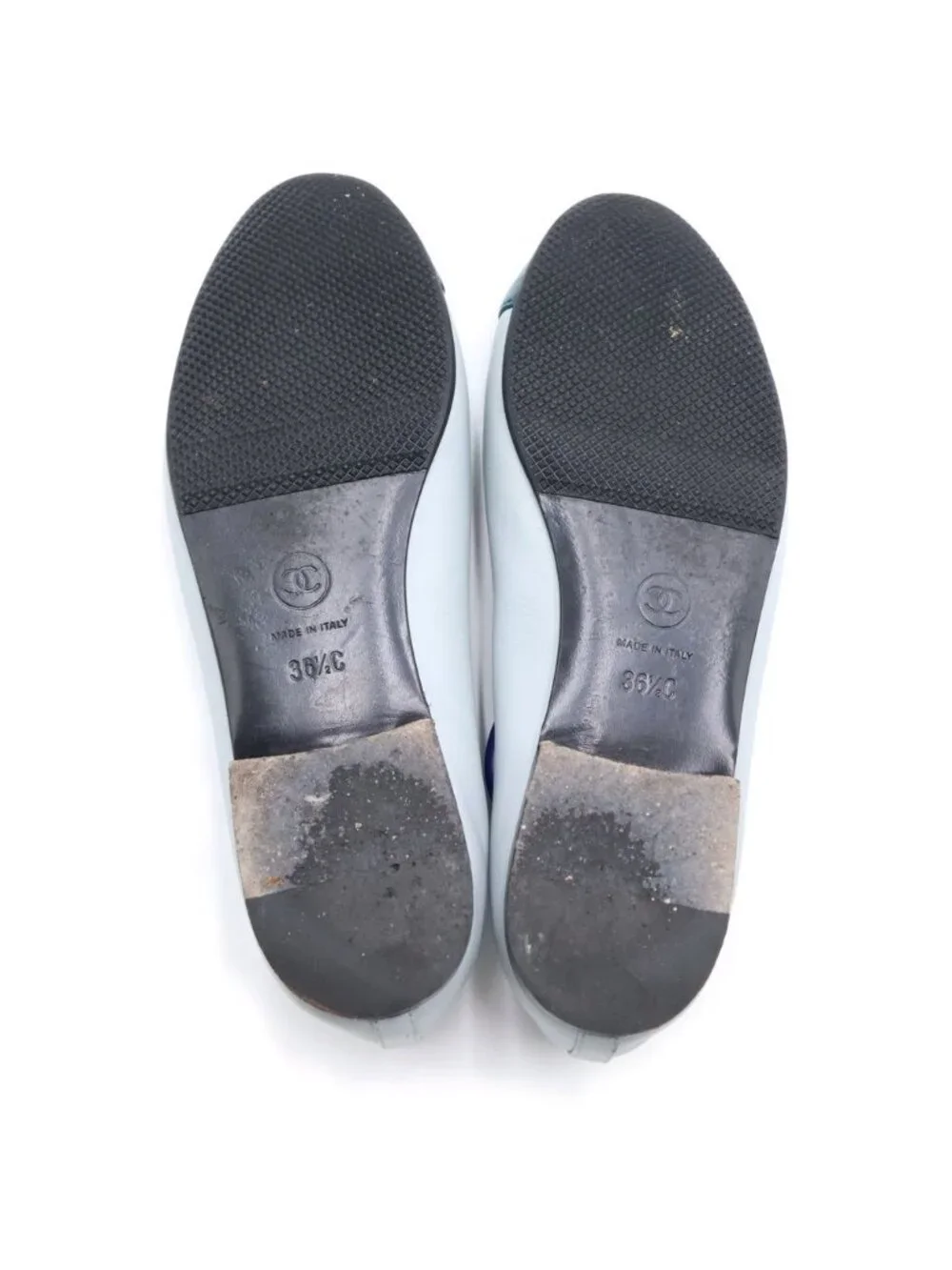 Chanel CC Logo Velours Nash Pumps Leather Blue Gray Heel